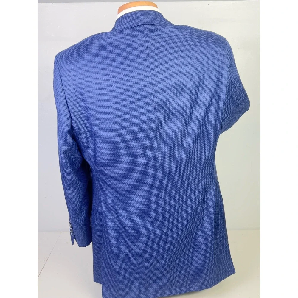 Oxxford Clothes Sport Coat Mens 44R Blue Houndstooth Bespoke Blazer USA Unmarked